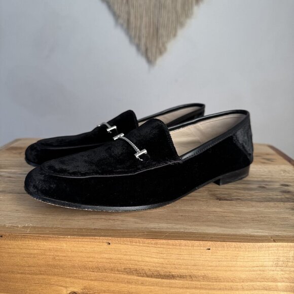 Sam Edelman Loraine Apron Toe Black Velvet Leather Lined Loafers Size 7.5 - Picture 1 of 12